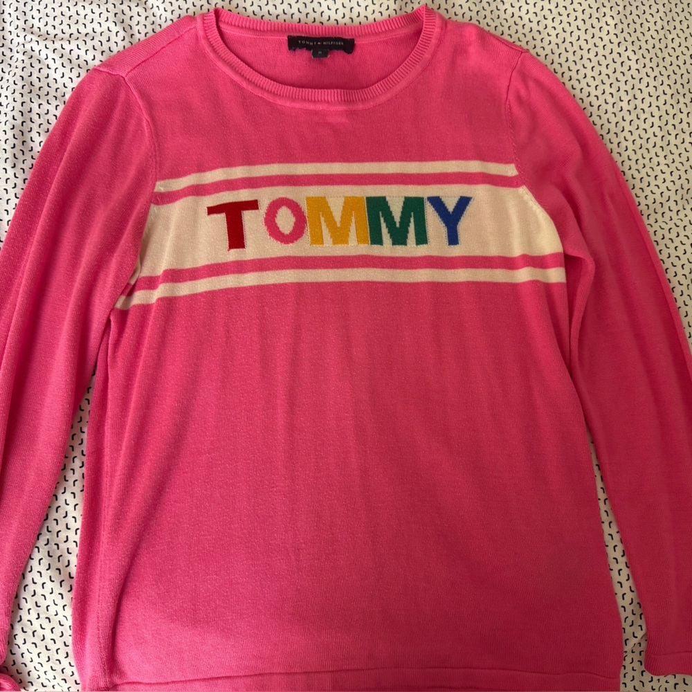 Tommy Hilfiger Pink Crewneck with Multicolor Logo